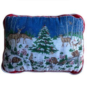 VTG Christmas Woodland Animals Throw Pillow – 15"x12" Winter Holiday Deer Forest